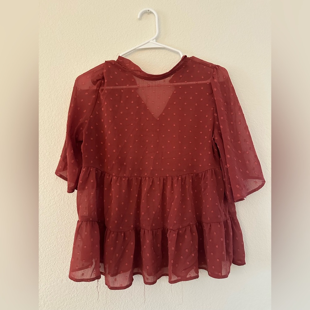 Cure Chic Red-Orange Tiered Peplum Blouse